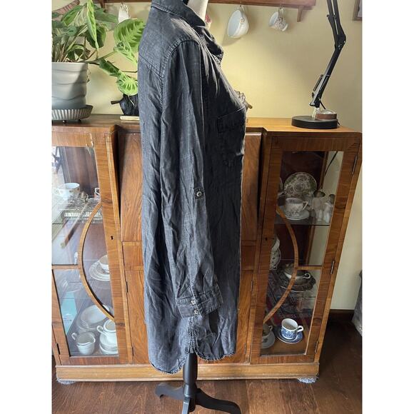 Soft Surroundings Black Chambray Denim Shirt Dress Petite Large Tunic Tencel - Picture 5 of 10